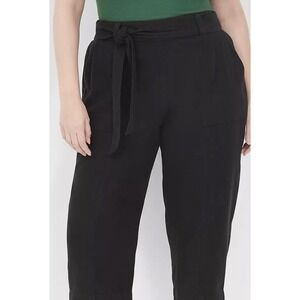 New Lane Bryant Wide Leg Black Linen Pants Belted Size 16 Mid-Rise Inseam 24"